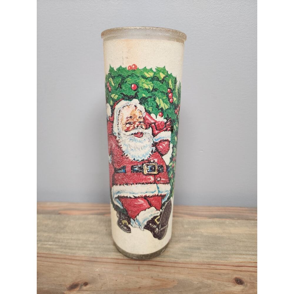 Vintage Christmas Sugar Frosted Pillar Candle Santa Claus 9"